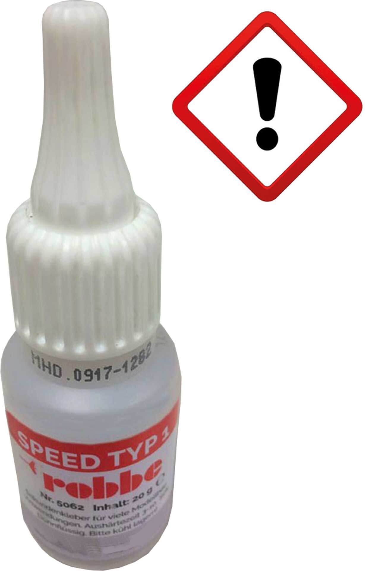 Sekundenkleber, DÜNNFLÜSSIG. 20gr. Fläschchen. Robbe Typ1