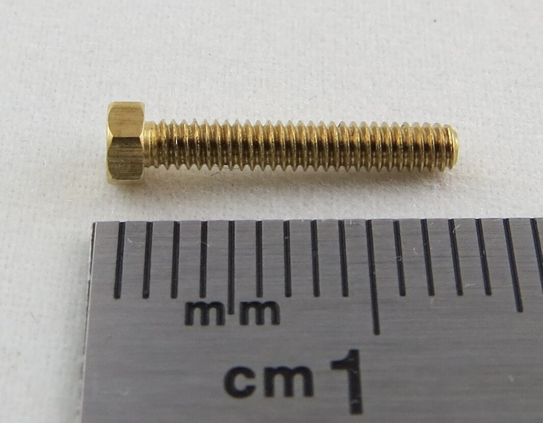 6-Kant-Modellschraube M2,0 x 12 Messing, SW 3,0mm Kopfhöhe