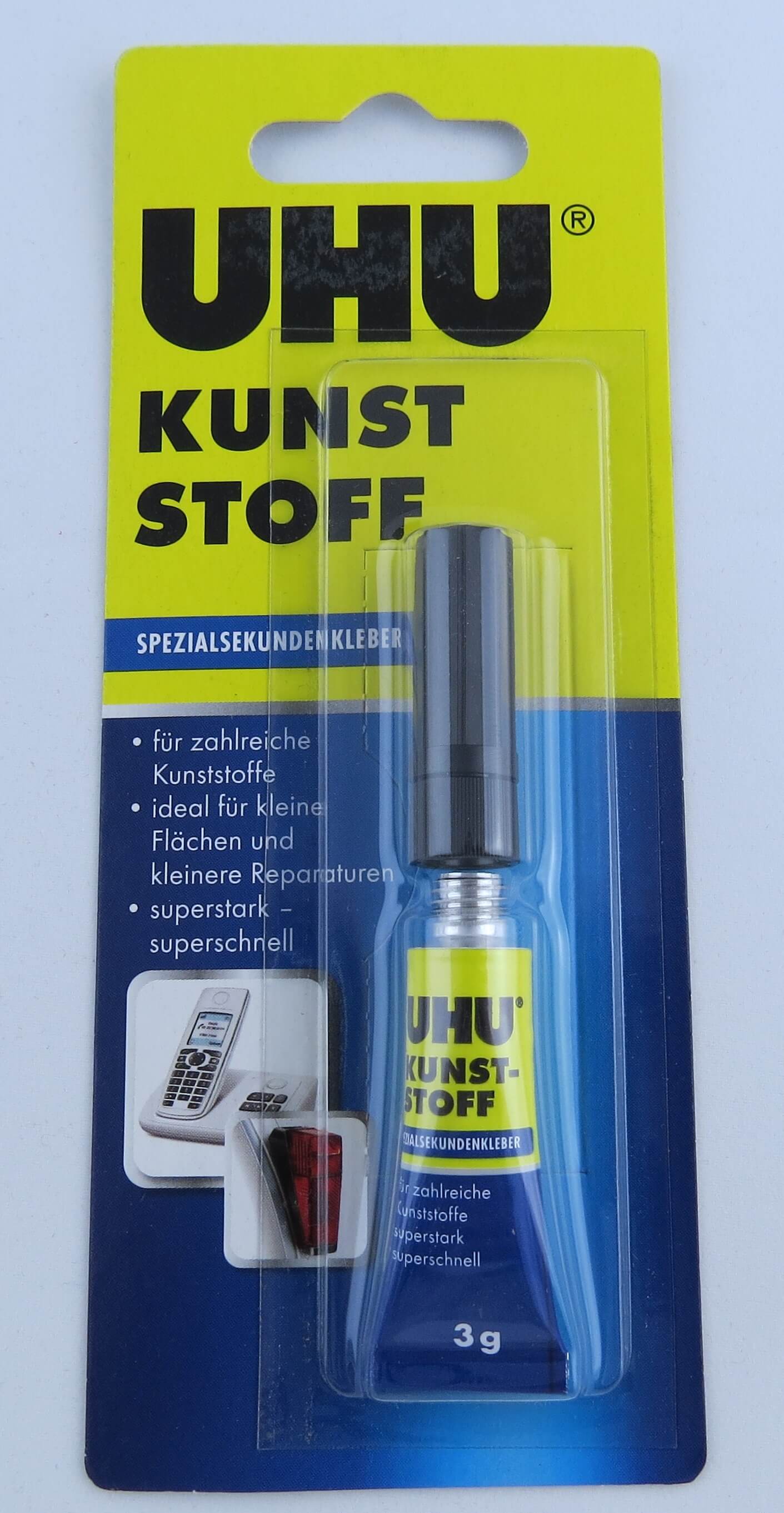 UHU Kunststoff Sekundenkleber. 3gr.-Tube. Für zahlreich