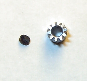 Stahl-Zahnrad Modul 0,5. 10 Zähne. Bohrung 3,0mm, 1 Stifts