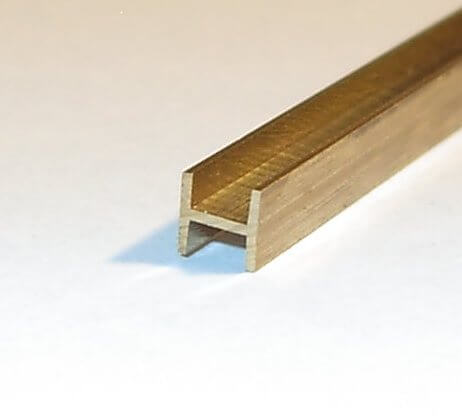 Messing H-Profil, 1m lang, 6x6 mm, Materialstärke 0,60 mm