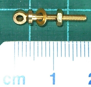 Augbolzen, Messing, M2, mit Scheibe und  Mutter,