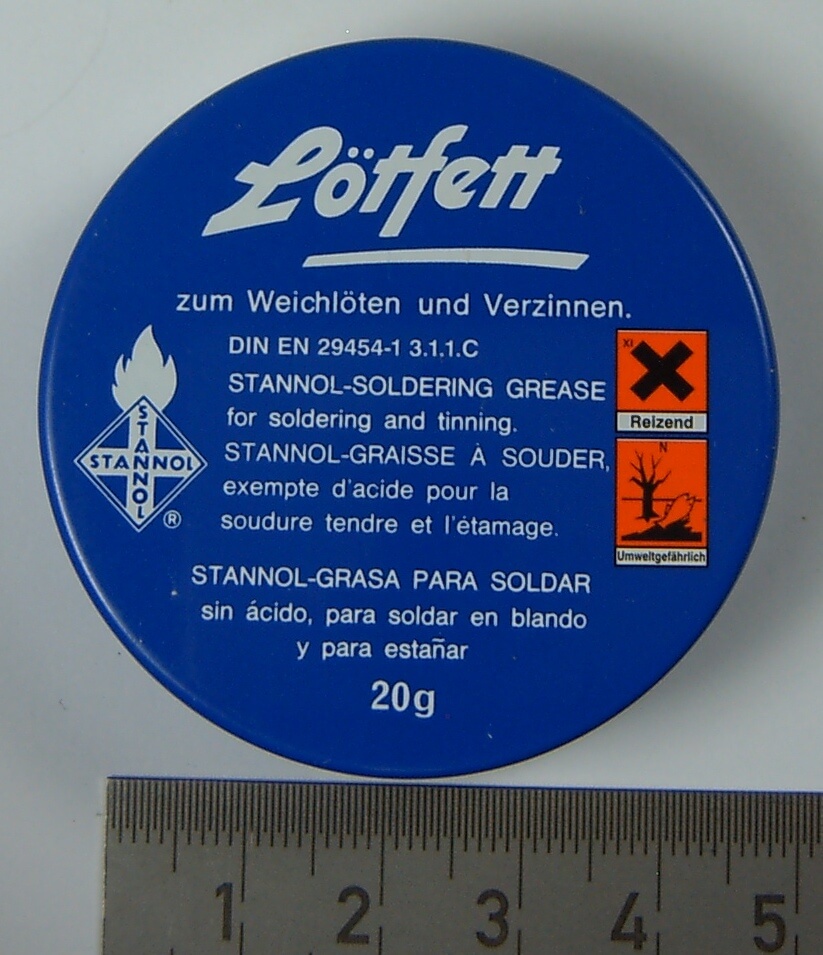 1 Dose Lötfett 20gr. Säurehaltig. Für allgemeine