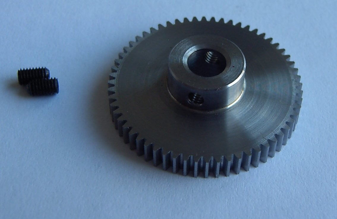 Stahl-Zahnrad Modul 0,5 60 Zähne Bohrung 6mm mit Nabe, 2