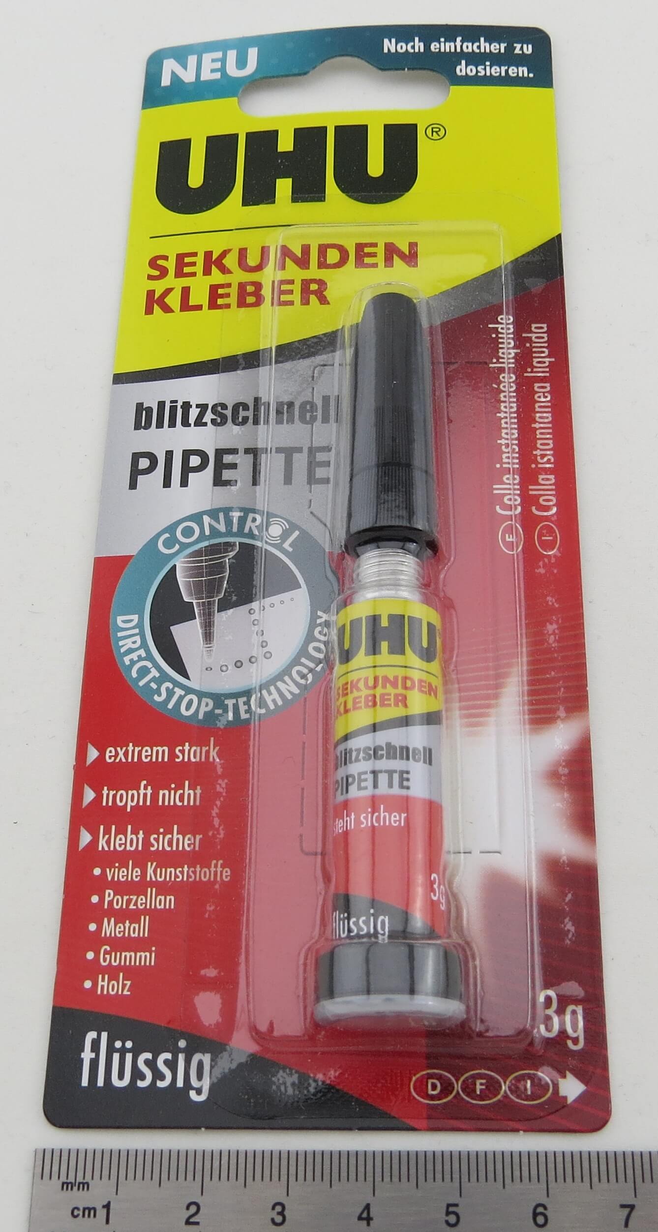 UHU blitzschnell Sekundenkleber. 3gr.-Pipette. Feine Dosie
